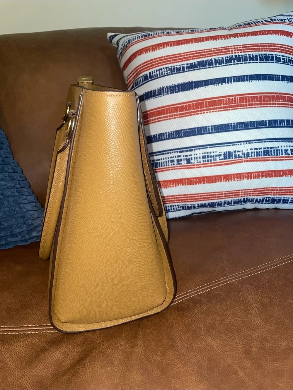 Coach Tan Saffiano Leather Top-Handle Satchel with Gold Hardware w/COA